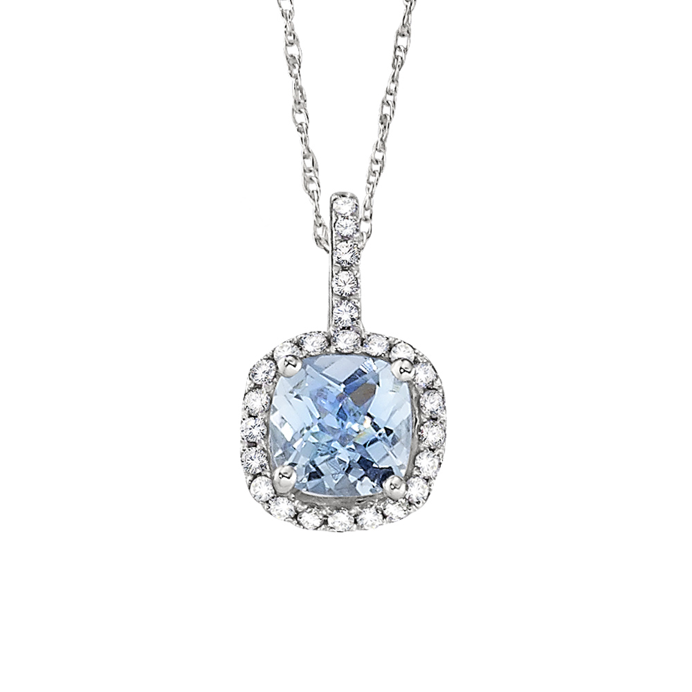 Aquamarine Diamond Halo Necklace