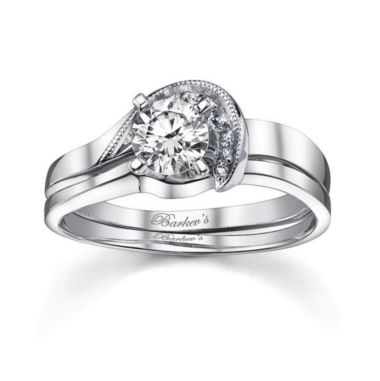 Engagement Ring Set- Barkev 14K White Gold Round