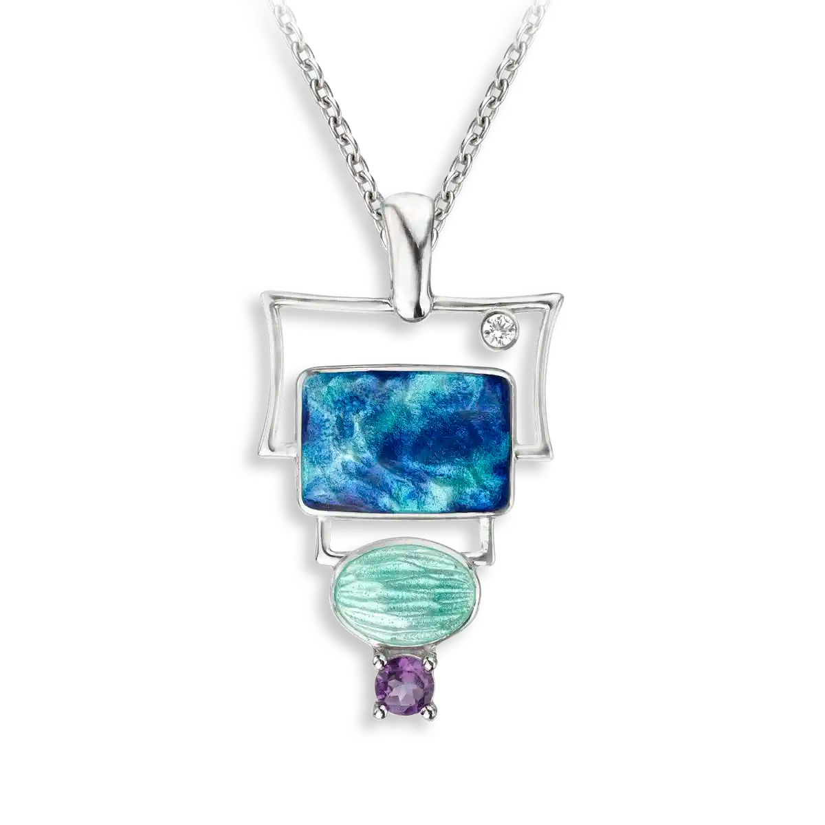 Blue Rectangular Necklace-Amethyst-White Sapphires