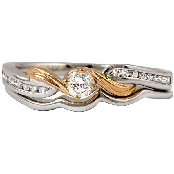 Diamond Bridal Set - 14k White Gold Shank / 14k Yellow Gold Trim