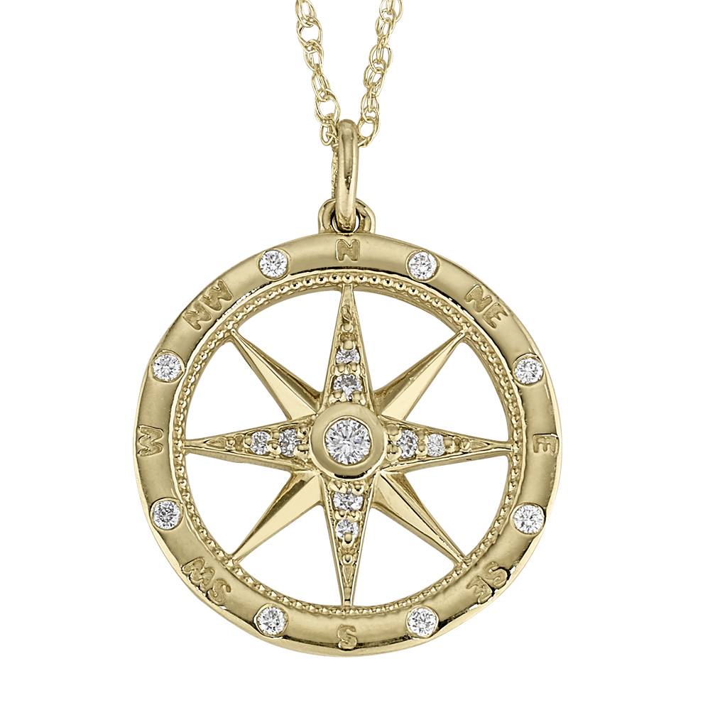 14K YG Compass Pendant