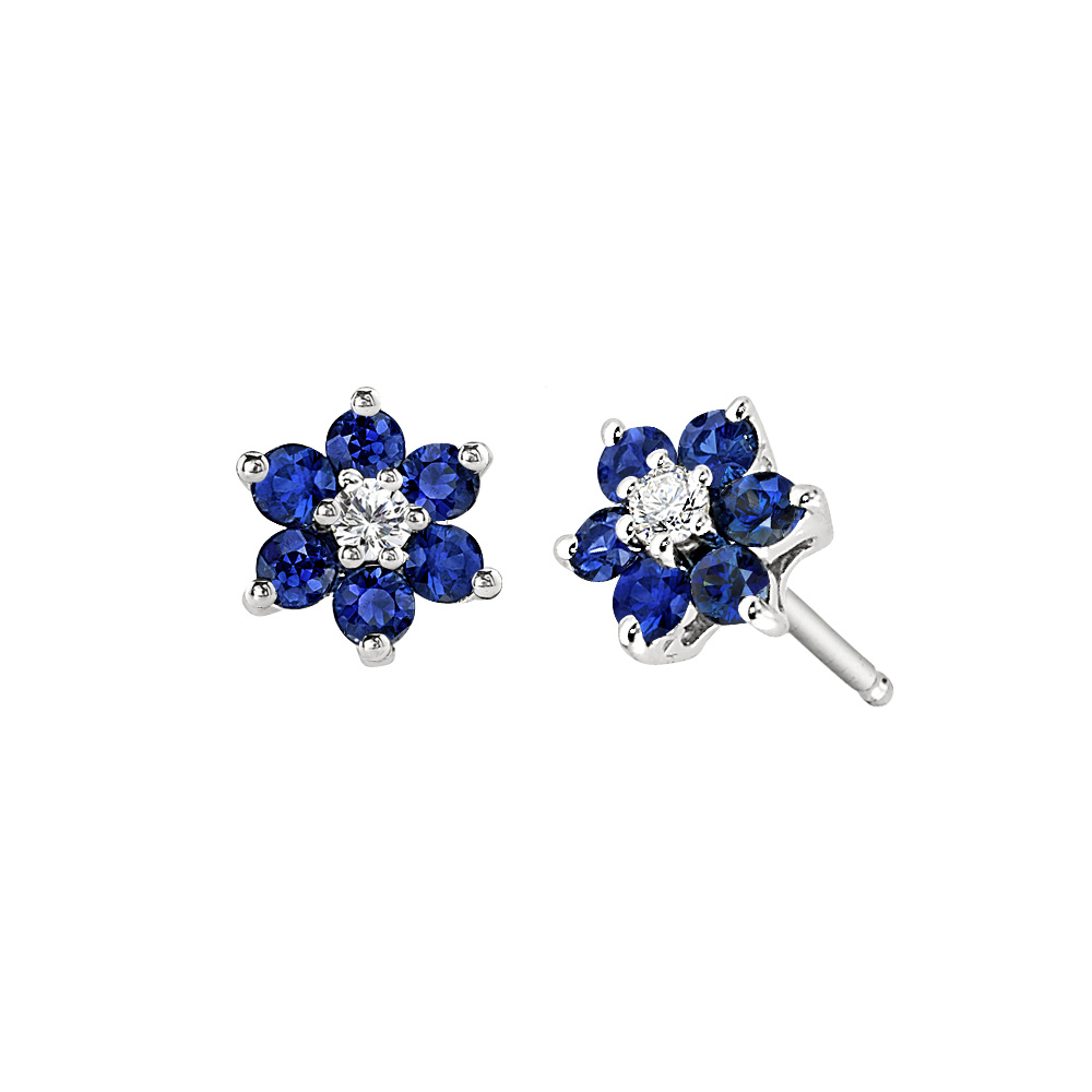 Blue Sapphire Earrings, Created Sapphire Earrings, Flower Earrings, Bl