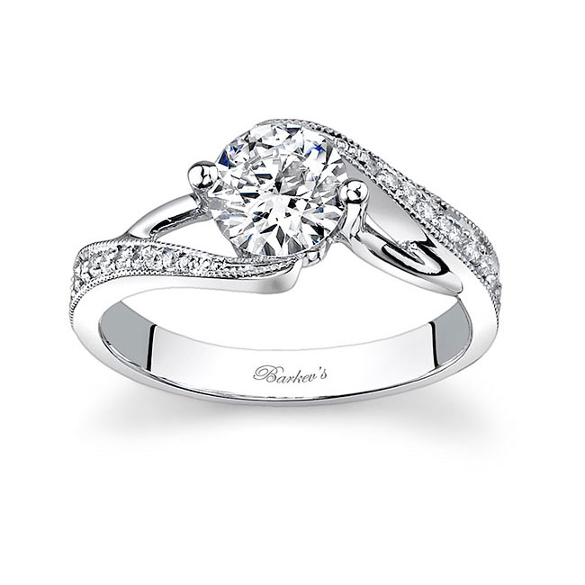 Diamond Engagement Ring - Barkev 14K White Gold Bypass Ring