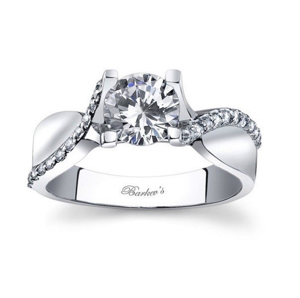 Diamond Engagement Ring - Barkev 14K White Gold Round Diamond with CrissCross Shank