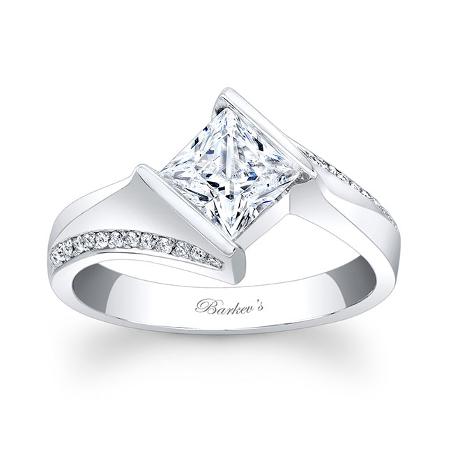 Diamond Engagement Ring - Barkev 14K White Gold Princess Cut