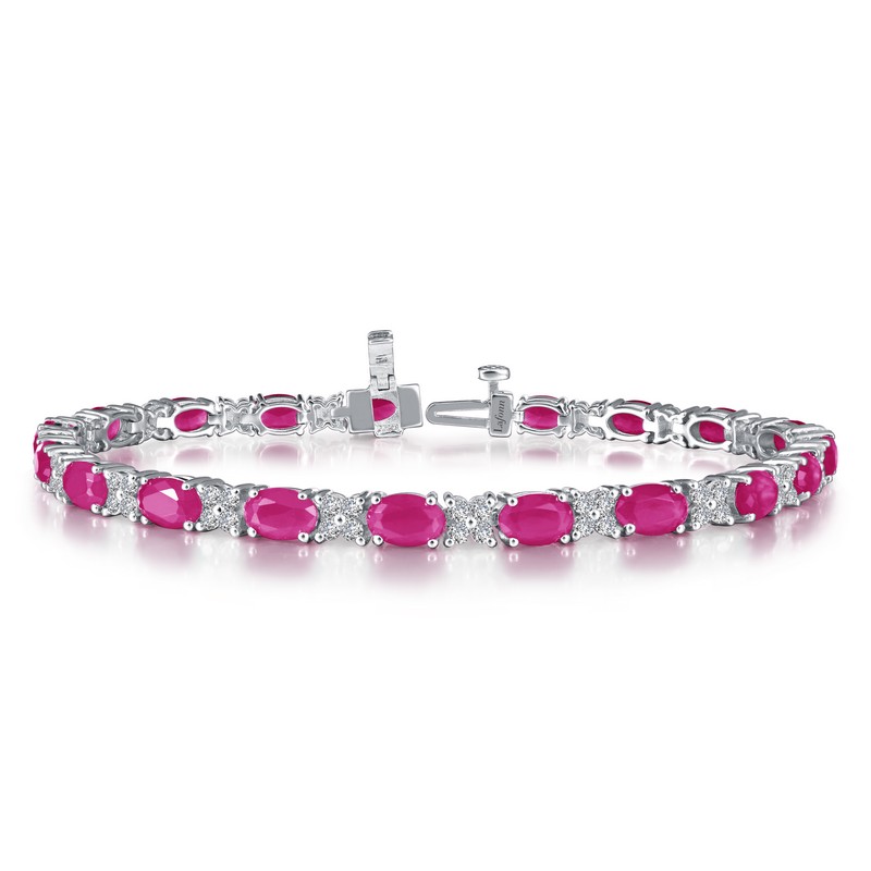 Silver Simulated Diamond and Color Stone Bracelet - Ruby