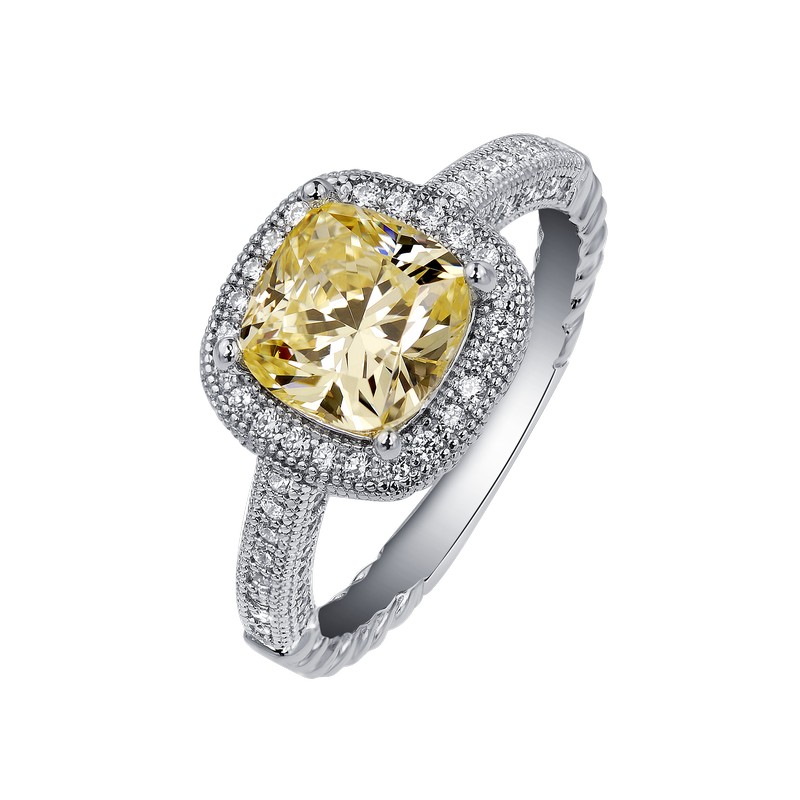 Elegant Simulated Diamond Ring - SS Canary Diamond